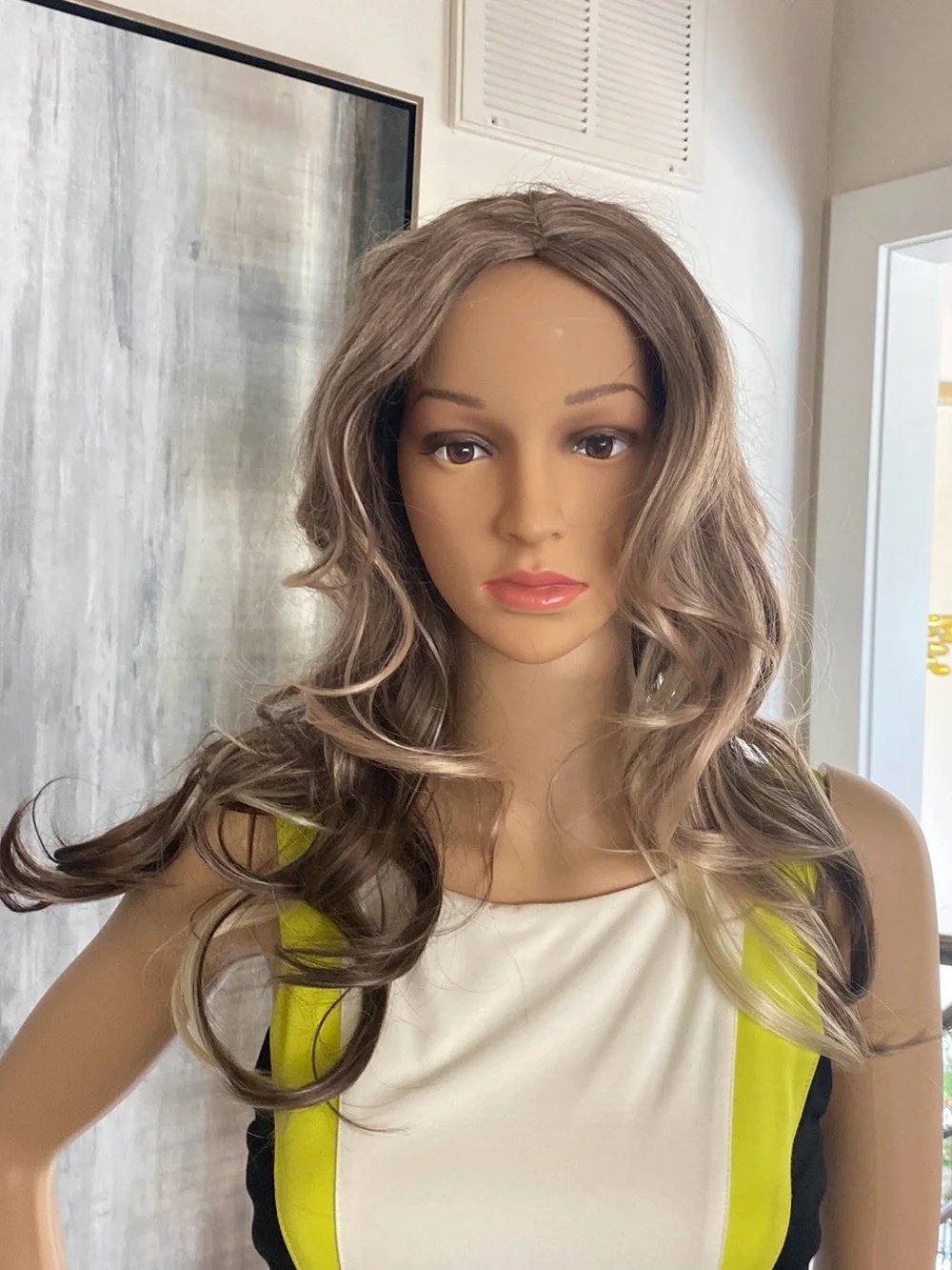 Long Wavy Women's Wig in Ash Brown with Blonde Highlights